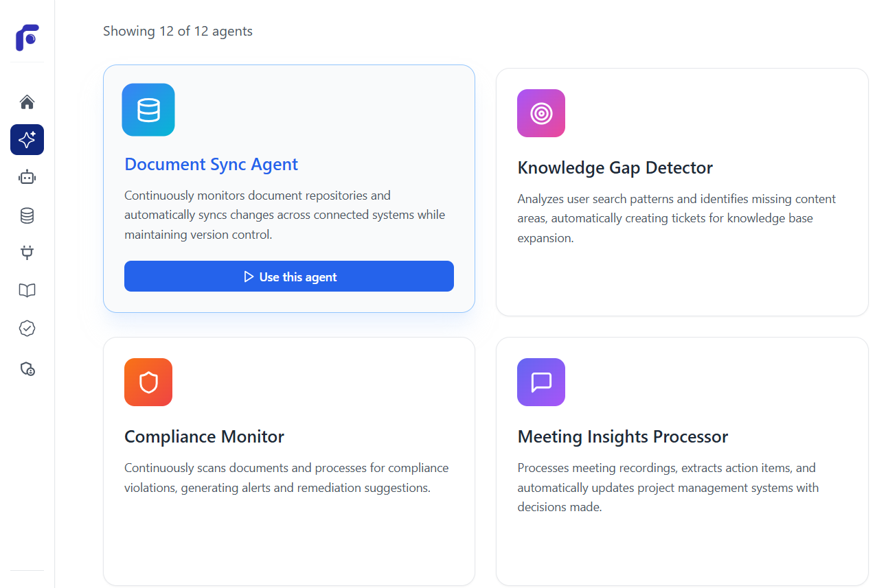 Template gallery showing various pre-built agent configurations